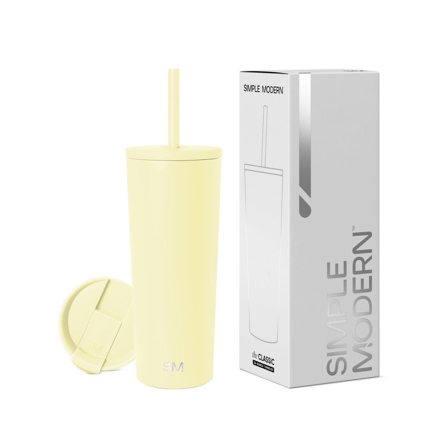 Simple Modern Insulated Tumbler with Lid and Straw Iced Coffee Cup Reusable Stainless Steel Water Bottle Travel Mug Gifts for Women Men Her Him Classic Collection 24oz Buttercup