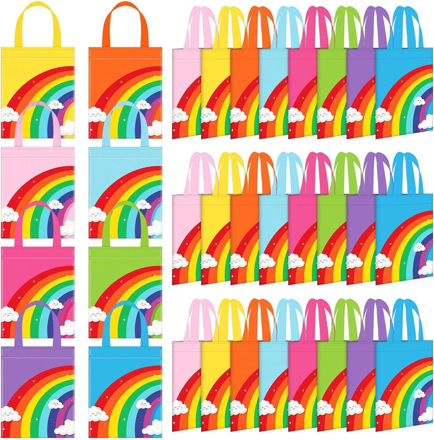 Kajaia 32 Pieces Rainbow Non Woven Tote Gift Bags with Handles Rainbow Cloud Goody Treat Bags for Theme Party Baby Shower Wedding Birthday Supplies 8 Colors