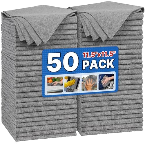 FIXSMITH Shop Towels Pack of 50 Grey Microfiber Cleaning Cloth Bulk Microfiber Towels for Cars AllPurpose Absorbent Cleaning Rags Dust Cloth for Automotive Mechanic Garage 115 x 115 inch