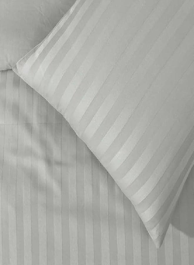 6 Piece King Size Light Grey Colour Striped Duvet Cover Set Includes 1 Duvet Cover 220x240 cm,1 Fitted BedSheet 200x200+30 cm,2 Pillow Cases- 50x75 cm,2 Pillow Sham- 50x75+5 cm Microfiber