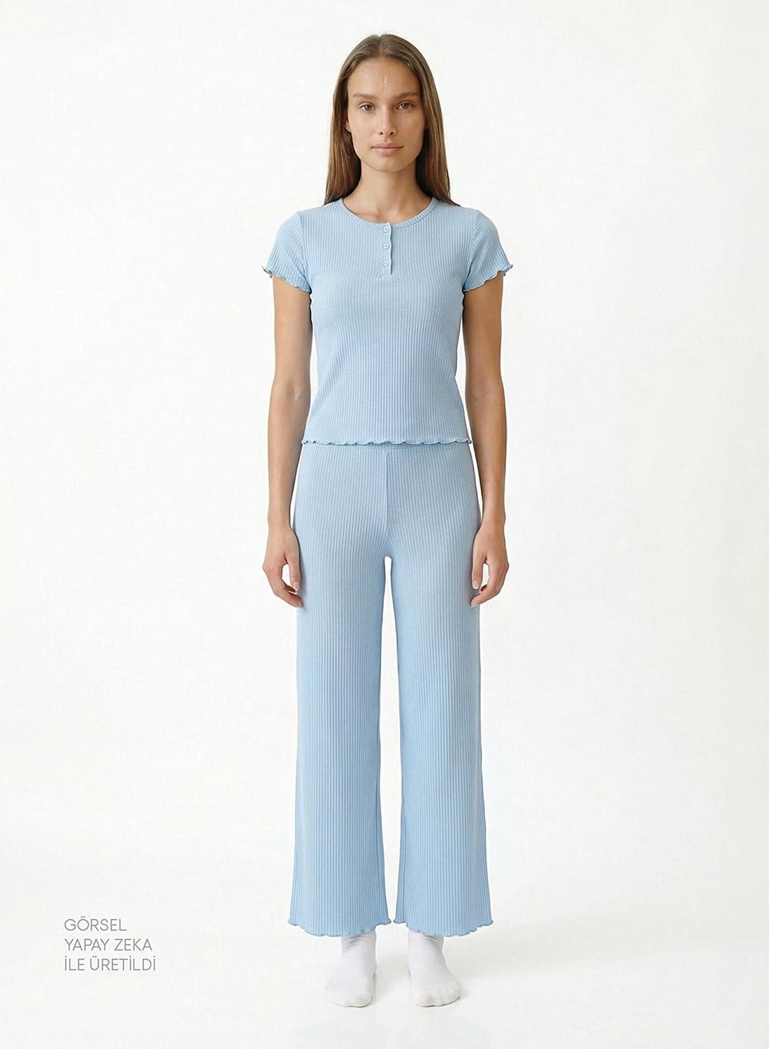 Penti Women's Viscose Lounge Ella Solid Shorts Sleeve Pajama Set - Blue