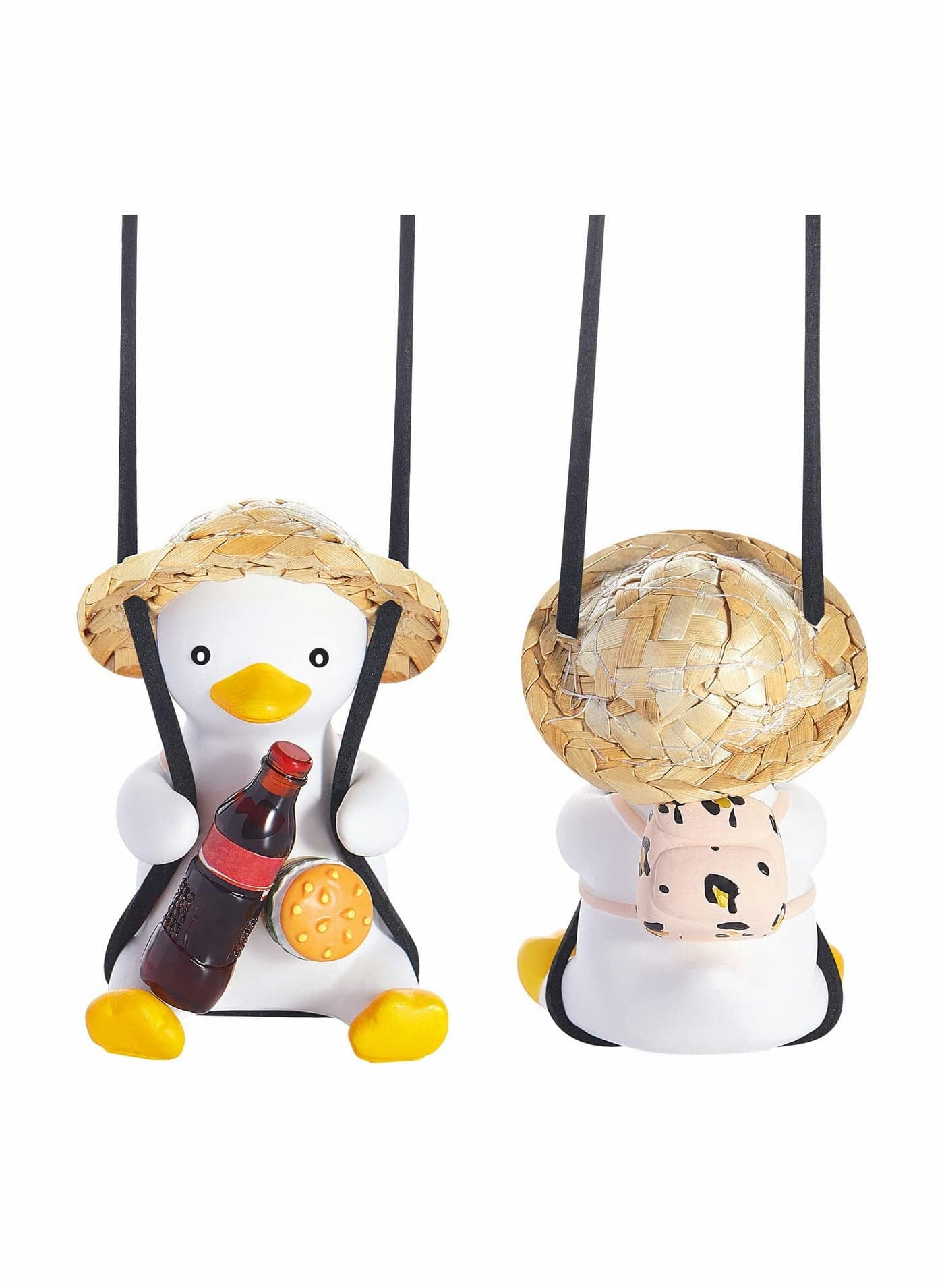 Swing Duck Car Hanging Ornament, Straw Hat Coke School Bag Duck Auto Decoration