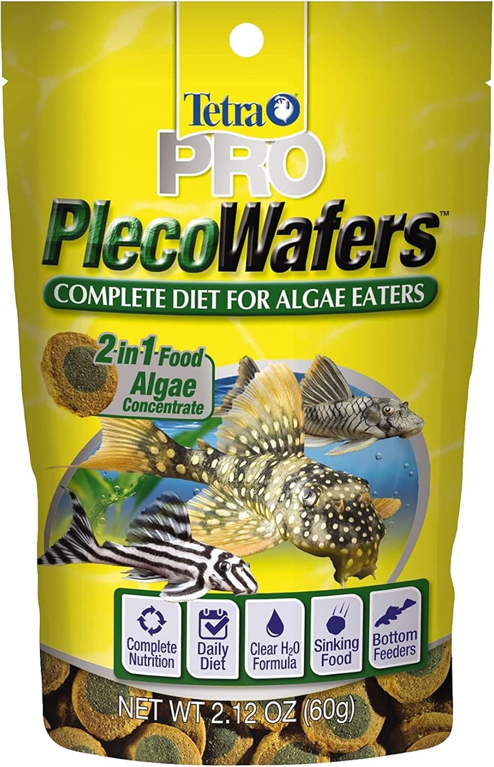 Tetra PRO PlecoWafers 212 Ounces Nutritionally Balanced Vegetarian Fish Food Concentrated Algae Center Golds Yellows Model Number 16447