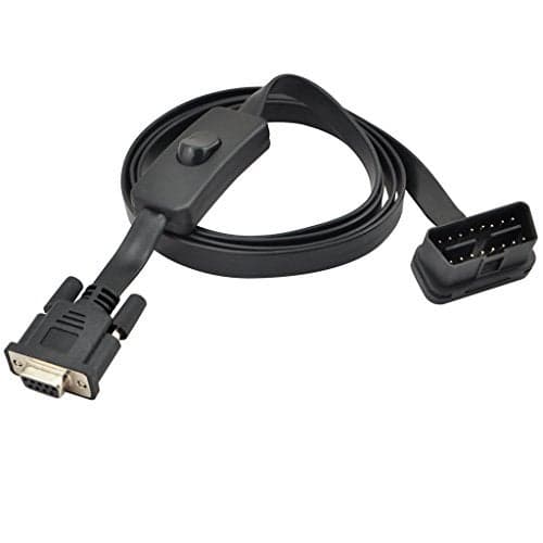 OLLGEN 1.5M 5ft OBD2 OBDII 16 Pin Male to DB9 Serial RS232 Female Port OBD Cable Adapter Diagnostic Extension Cable Connector with Power Switch