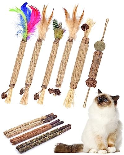 TINDTOP Silvervine Chew Sticks for Cats 12 Pack Natural Catnip Chew Toys for Kittens Teeth Cleaning Matatabi Dental Care Increase Appetite Calm Cat Anxiety and Stress Cat Dental Toy
