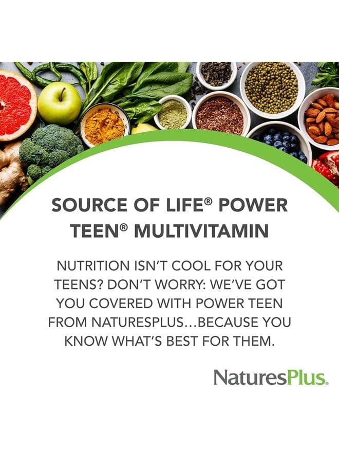 NaturesPlus Source of Life Power Teen - 180 Vegetarian Tablets - Teen Multivitamin with Minerals & Whole Foods for Mental Focus, Energy Booster - Gluten-Free - 90 Servings