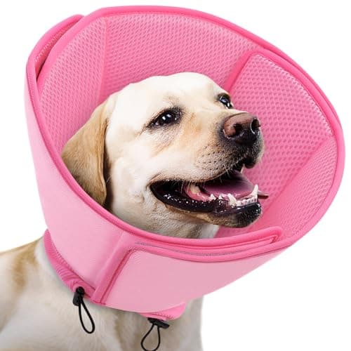 Queenmore Dog Cone,Soft Dog Cones for Large Dogs After Surgery,Comfy Cone for Dogs to Stop Licking, Adjustable Recovery Collar,Elizabethan Pet E-Collar for Wound Healing,Pink,L