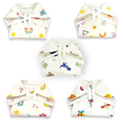 Teetar 100% Cotton Muslin Langots for Newborns (0–3 Months) | Pack of 5 Reusable Cloth Nappies with 5-Layer Absorbent Insert | Soft, Breathable, Washable Baby Diapers for Up to 7 kg (Multicolour)