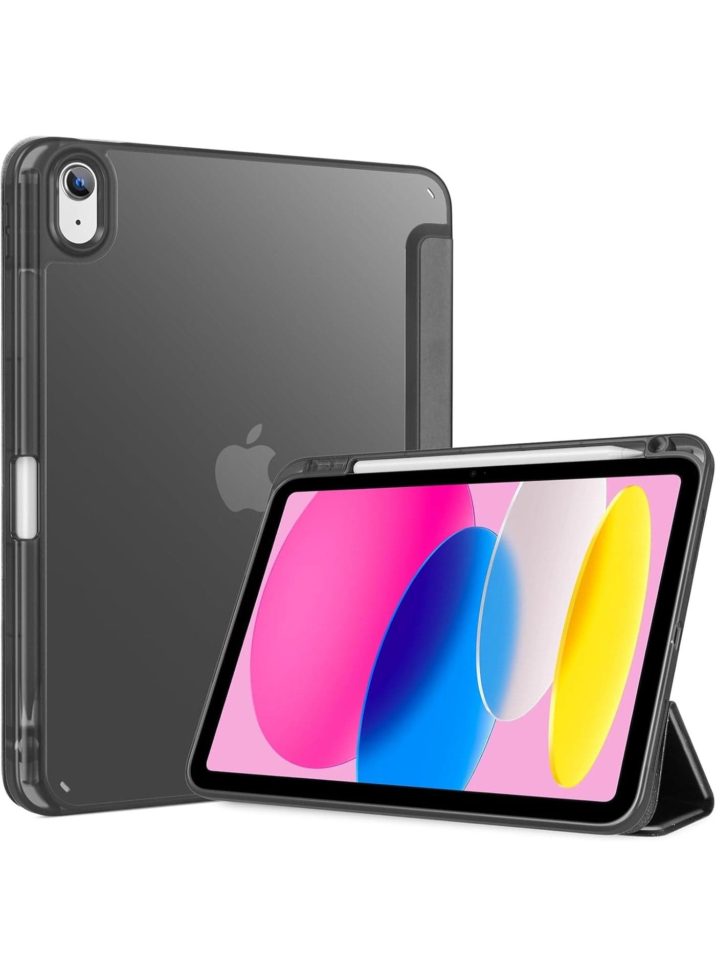 Case for iPad 10th Generation 10.9 2022 / iPad 11th Generation (A16) 10.9 Inch 2025 Built-in Pencil Holder Flexible Back Cover, Trifold Stand, Auto Sleep Wake Rebound Series, Clear / Black