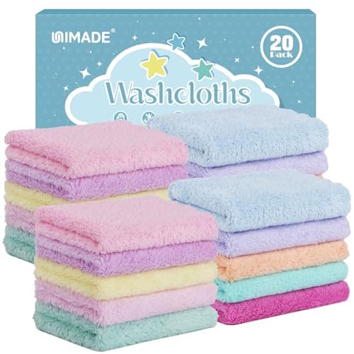 UNIMADE Baby Washcloths 20 Pack Super Soft Microfiber Coral Fleece Wash Cloths Extra Absorbent Baby Towels for Newborns Infants and Toddlers Gentle on Sensitive Skin for Face and Body 7 9