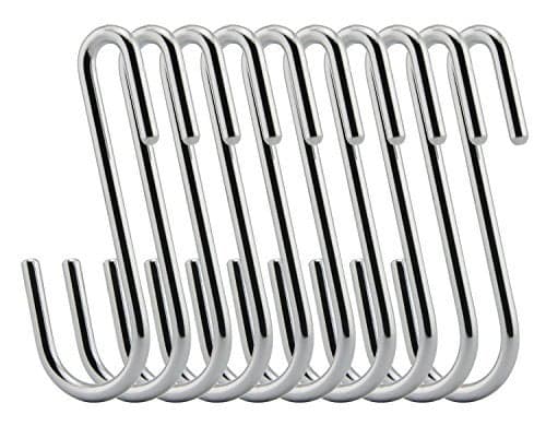 RuiLing Chrome Finish Steel S hook Cookware Universal Pot Rack Hooks Sturdy Hanging Hooks - Multiple uses for Kitchenware, Pots, Utensils, Plants, Towels - Set of 10