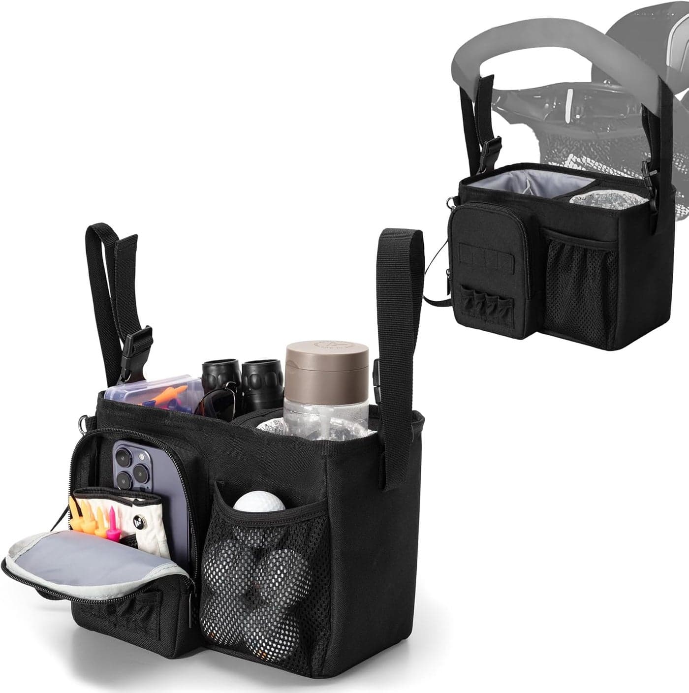 PGmoon Golf Push Cart Storage Organizer Bag with Insulated Cup Holder