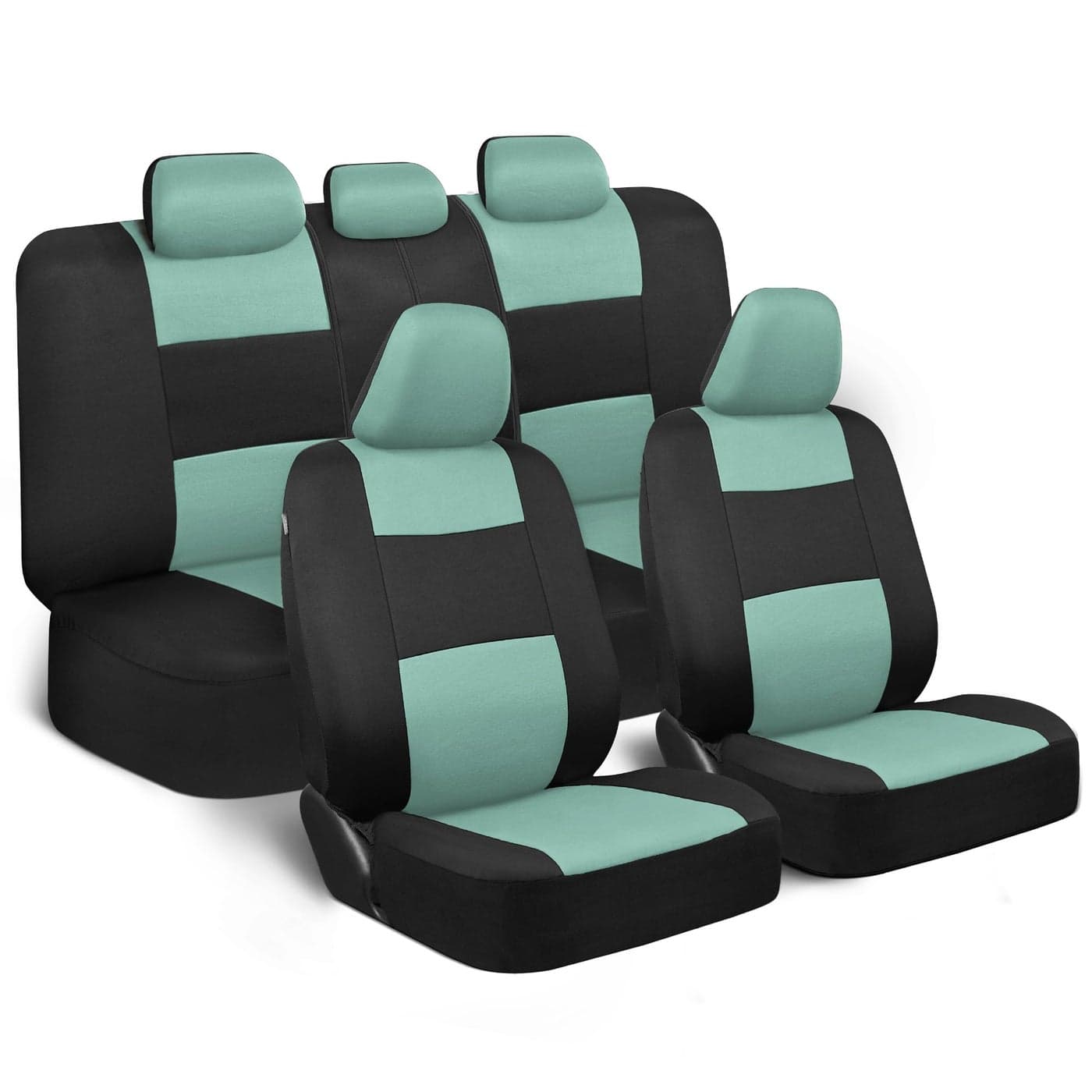 BDK PolyPro Car Seat Covers Full Set in Mint on Black Front and Rear Split Bench Seat Covers Accessories for Auto Trucks Van SUVEasy to Install
