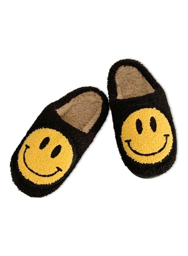 Black and Yellow Smiley Face Bedroom Slippers