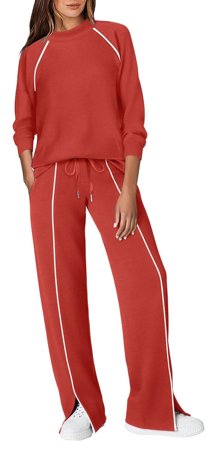 WIHOLL Travel Outfits for Women 2 Piece Lounge Sets Winter Clothes Sweatsuits Womens Clothes Red L