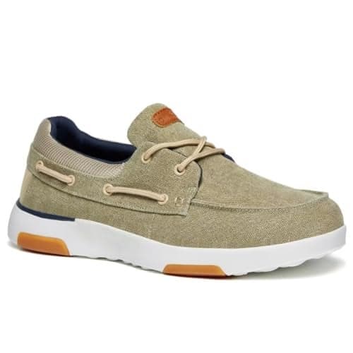Men's Orthopedic Slip On Loafers Walking Shoes: Flexing Arch Support Driving Comfortable Loafers for Plantar Fasciitis, Boat Canvas Orthotic Shoes for High Arch Fit Khaki Size 10
