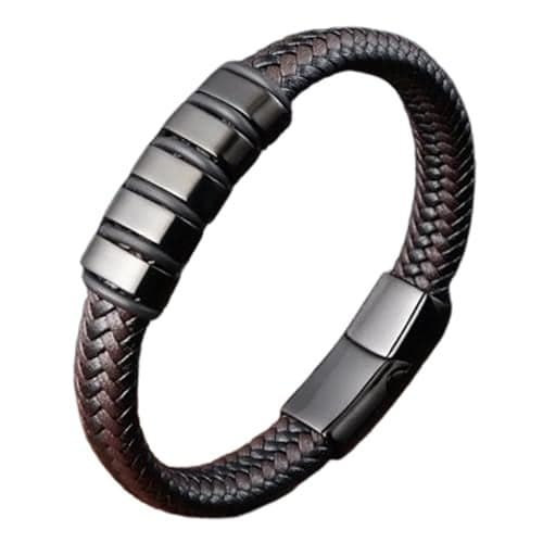 Fashion Frill Stylish Bracelet For Men Leather Bracelet Magnetic Clasp Wraparound Black Charm Bracelets For Men Boys Girls Accessories Mens Jewellery Love Gifts (Multi)
