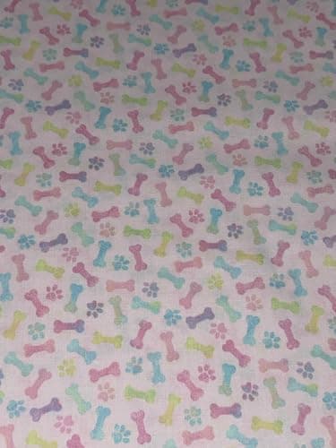 Dog Bone Paw Print Cotton Fabric 1 Yard Precut 100 Cotton Pastel Pet Novelty Fabric for Quilting Sewing Crafts