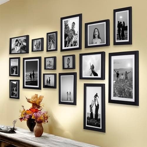 Dev Aastha Photo Frame For Wall | Wooden Frames For Wall Decor | Black | Picture Frames | Rectangular Photo Frame For Home/Office | 6x10(2), 4x6(3), 8x10(3), 6x8(4), 5x7(4), Pack-16