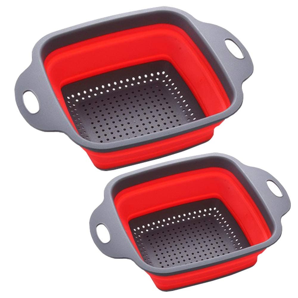 Square Collapsible Colander Set2 Collapsible Colanders Strainers Set By HDHYK Includes 2 Folding Strainers red Grey