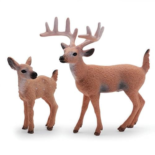 GeminiGenius Whitetail Deer Animal Toys for Kids Deer Figurines with Cub 2Pcs Reindeer Family Woodland Animal Toys Great for Kids Party Favors Treasure Box Prizes Family Fun or Cake Toppers