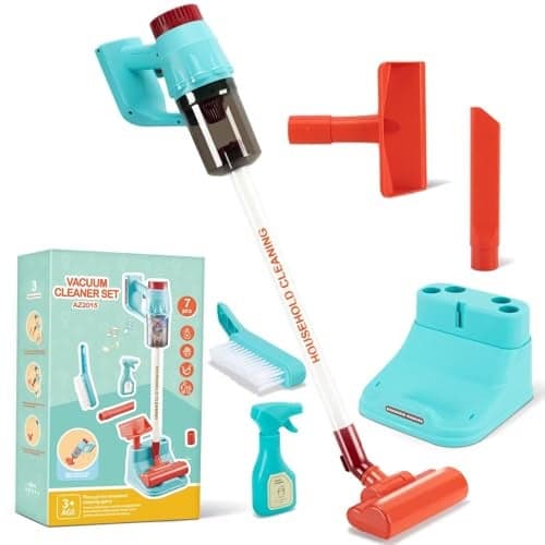 CAPAKIDS Kids Vacuum Cleaning Toy Set Kids Vacuum That Really Works with Real Suction Light Sounds Effects Durable Toy Vacuum Toddler Cleaning Set as Gifts for Children Age 3
