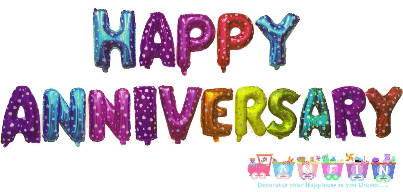 AMFIN® Happy Anniversary Letter Foil Balloon, Party Decoration Items - 16 Letters - Multi