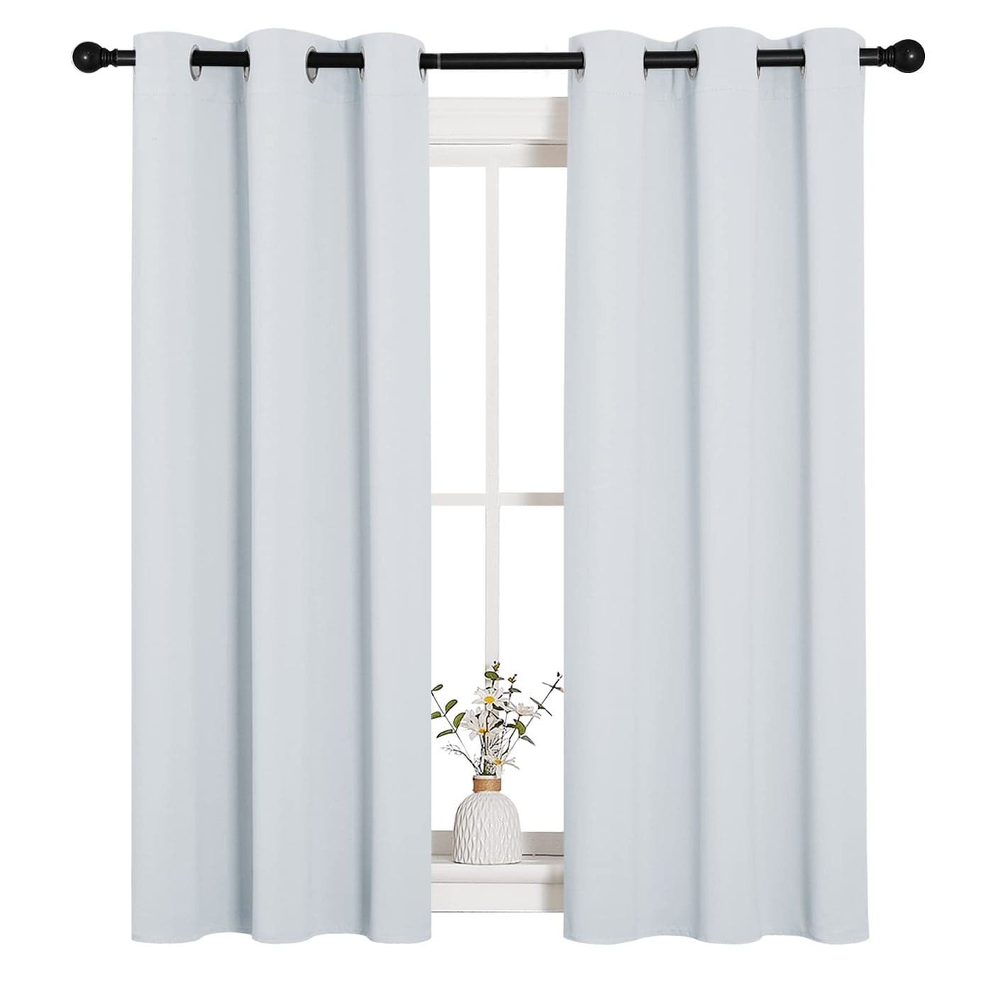 NICETOWN Room Darkening Curtain Panels for Bedroom EasyCare Solid Thermal Insulated Grommet Room Darkening DraperiesDrapes Greyish White 2 Panels 34 by 54