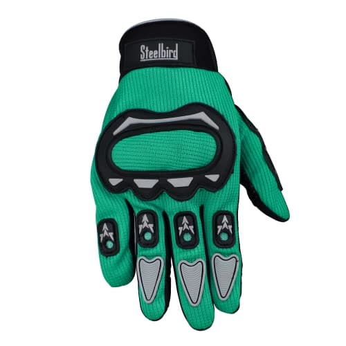 Steelbird Polyester Full Finger Bike Riding Cycling Gloves With Touch Screen Sensitivity At Thumb And Index Finger, Protective Off-Road Motorbike Racing (L, Green Grey)