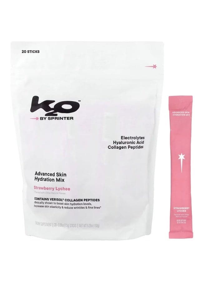 k2o by Sprinter, Advanced Skin Hydration Mix, Strawberry Lychee, 20 Sticks, 0.26 oz (7.5 g) Each