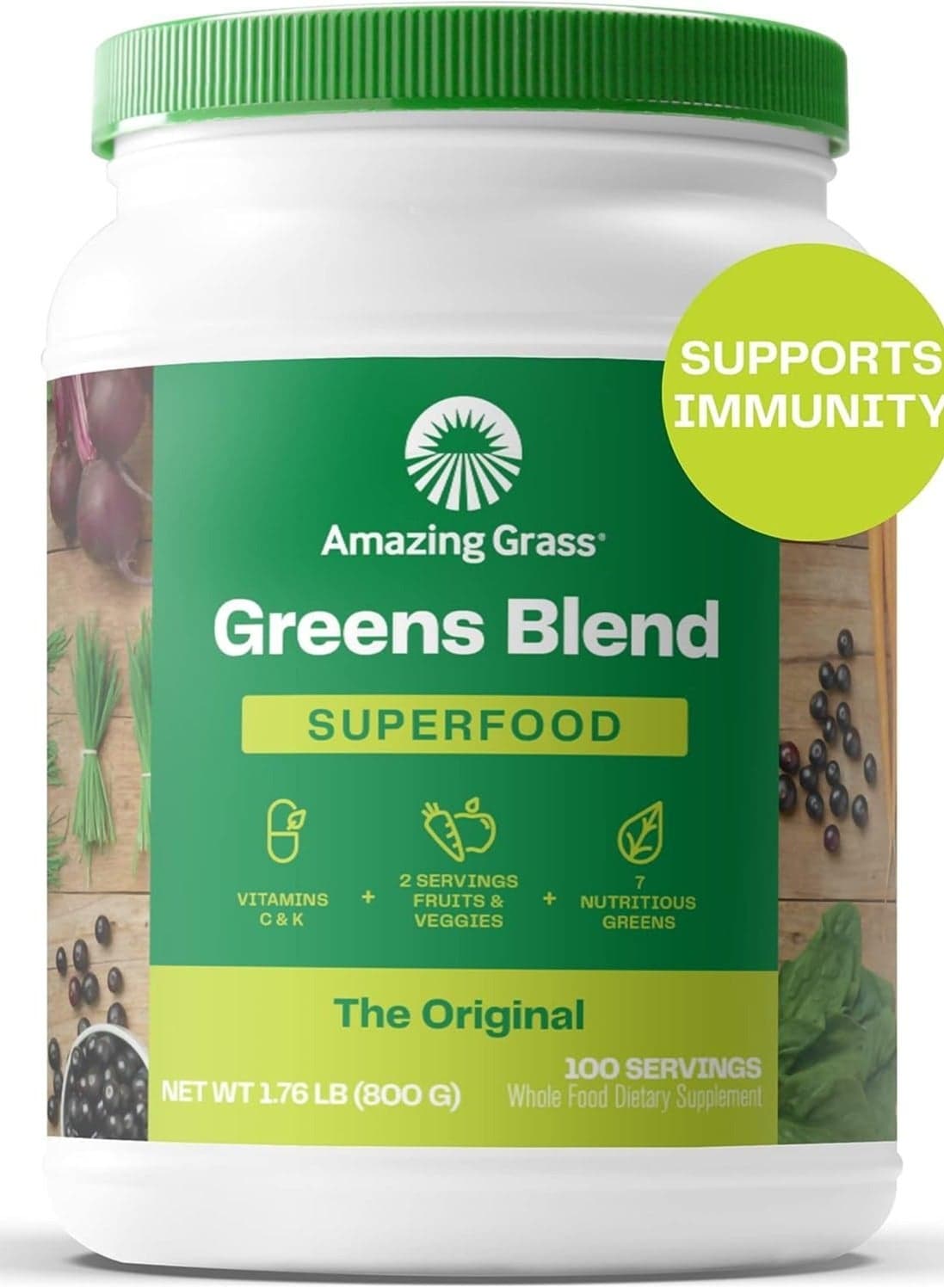 Greens Blend Superfood: Super Greens Powder Smoothie Mix with Organic Spirulina, Alfalfa, Beet Root Powder, Digestive Enzymes & Probiotics, Original, 100 Servings (Packaging May Vary)