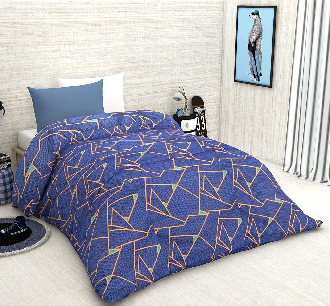 MORADO Premium Glace Cotton Single Bed Quilt Cover/Duvet Cover/Rajai Cover/Blanket Cover with Zipper (GreyGeometric, 60x90 Inches)