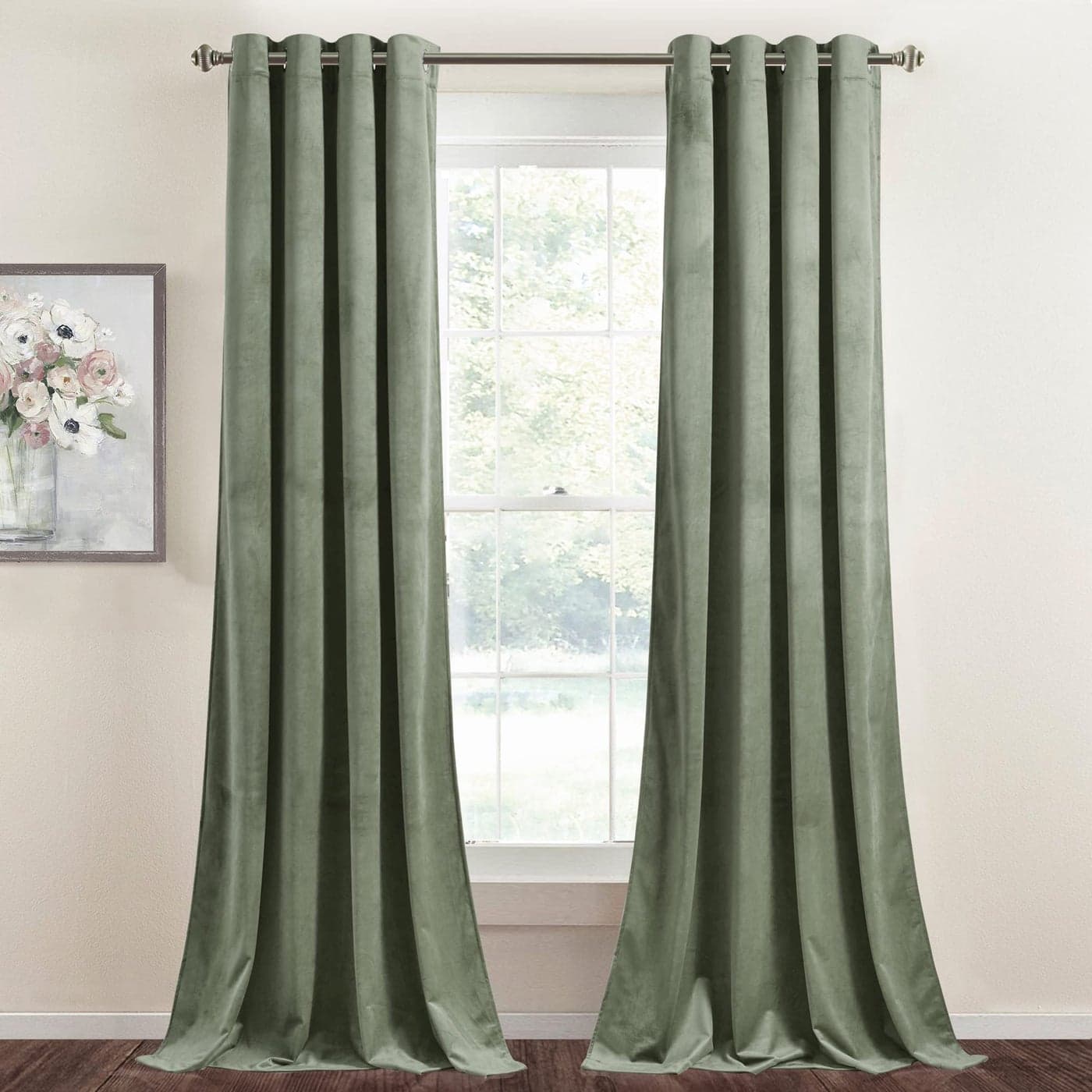 StangH Sage Green Velvet Curtains 90 inches Long for Bedroom Grommet Room Darkening Privacy Door Curtains for Living Dining Room Holiday Home Decor W52 x L90 Each Panel 2 Panels