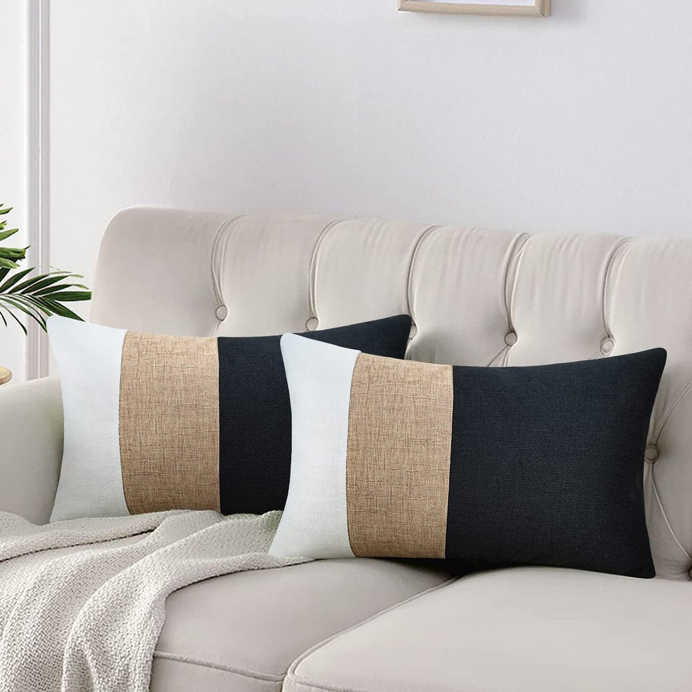 JASEN Black and White Throw Pillow Covers 12x20 Farmhouse Boho Lumbar Decorative Pillow Covers for Couch Sofa Bed