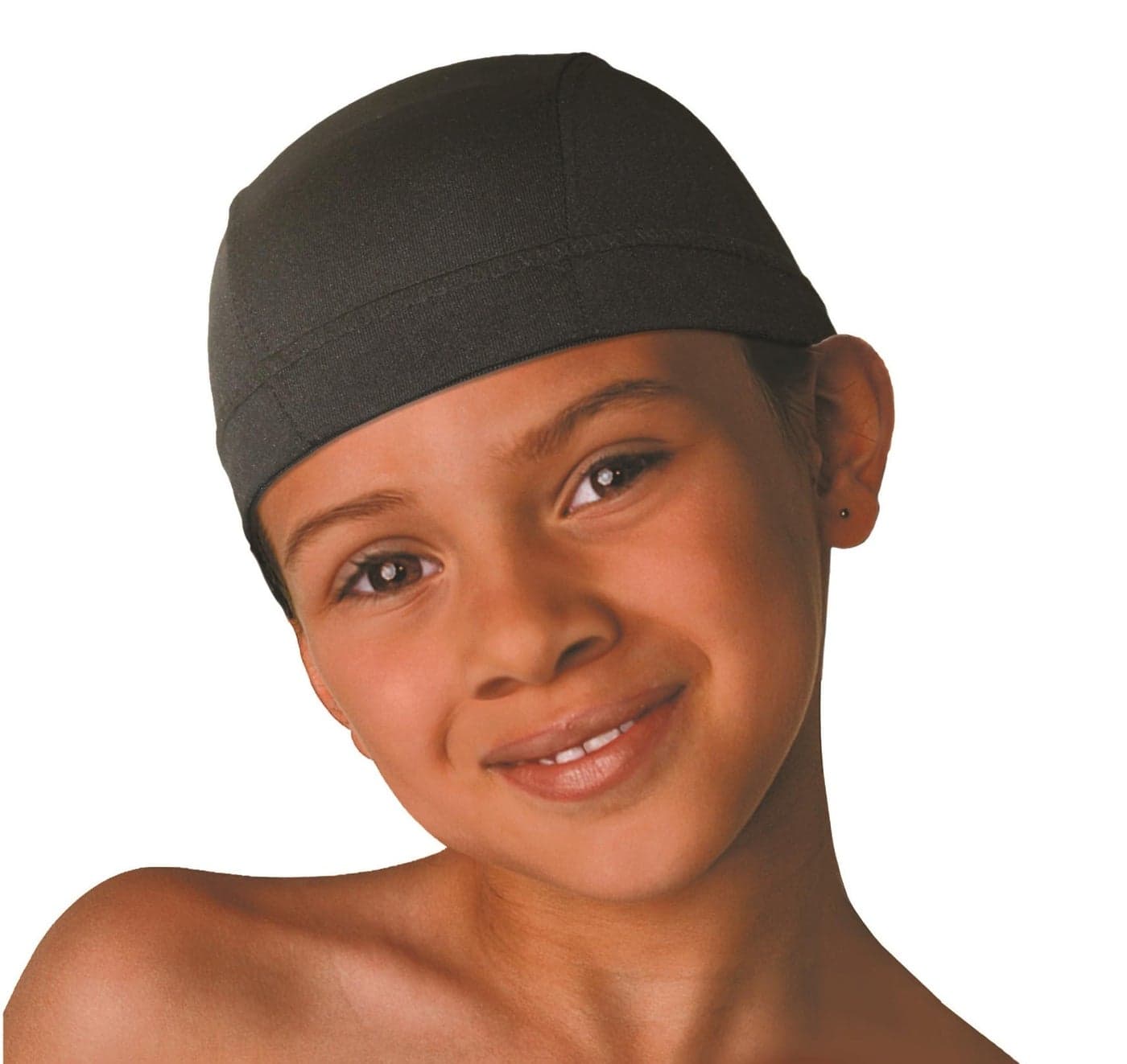 DONNA Kids Spandex Dome Cap - Shower Cap, Wig Cap, Satin Bonnet for Children - Comfortable, Stretchable, and Durable Headwear for Boys and Girls, Black Color 1PC