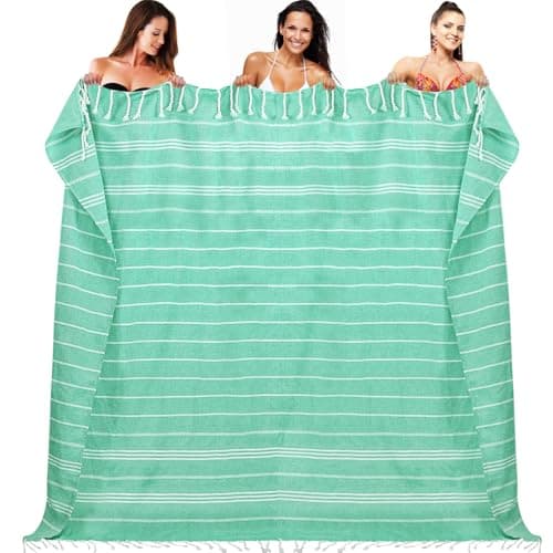 YSYJ Oversized Turkish Beach Towel Giant XXL Beach Towel Quick Dry Sand Free Extra Large Turkish Lightweight XL Beach Blanket for Travel Teal