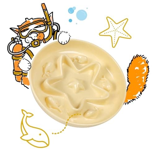 Cat Slow Feeder Bowl – Whisker Friendly Melamine Puzzle Feeding Bowl for Slow Eating – Wet & Dry Food – Dishwasher Safe, Lightweight, Non-Slip (Buttercream, 6.3'')