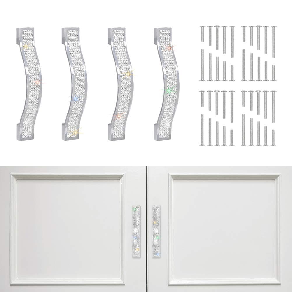 SAVORI Drawer Pulls Handle Bling Crystal Dresser Cupboard Closet Cabinet Wardrobe Door Furniture Handles Hardware Handle Pull for Home Kitchen Bathroom 4 Pack 11cm 4 Pack White