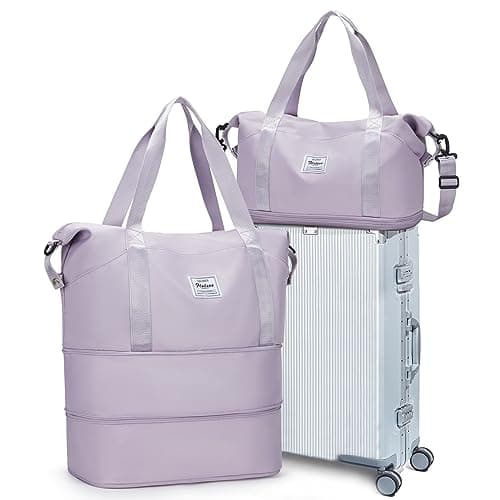 Travel Duffel Bag Double Expansion Sport Tote Gym Bag Waterproof Weekender Carry On Overnight Bags for Women Men with Trolley Sleeve Wet Pocket Hospital Bag Purple