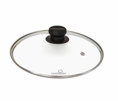Kandaruria Glass Lid, Toughened Glass with Steam Vent, Stainless Steel Rim, Compatible fit with Kadai, Biryani Pot, Fry Pan, all G Type cookware (27cm)