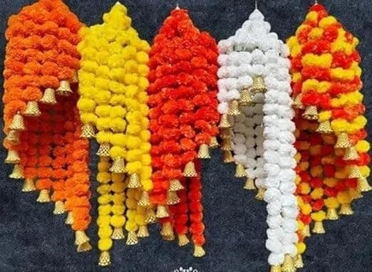 SHREYA-FASHION®- Artificial Marigold Flower Garlands Chandelier, Umbrella Jhoomar with Bell for Wedding Party, Haldi Mehndi Function, Home Decoration Decorative Garlands Pack of 1 (Orange)