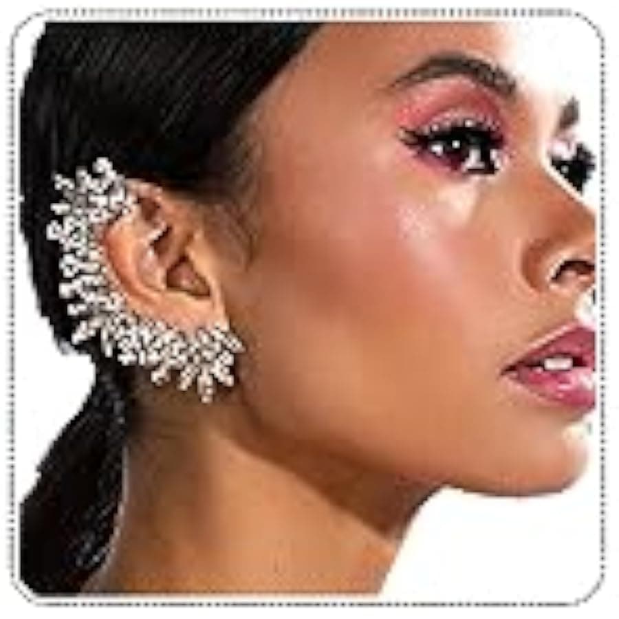 Rhinestone Silver Full Ear Cuff Earrings for Women Ear Clip Wrap Statement Climber Crawler Earrings for Women Hypoallergenic Silver Wedding Jewelry Gifts
