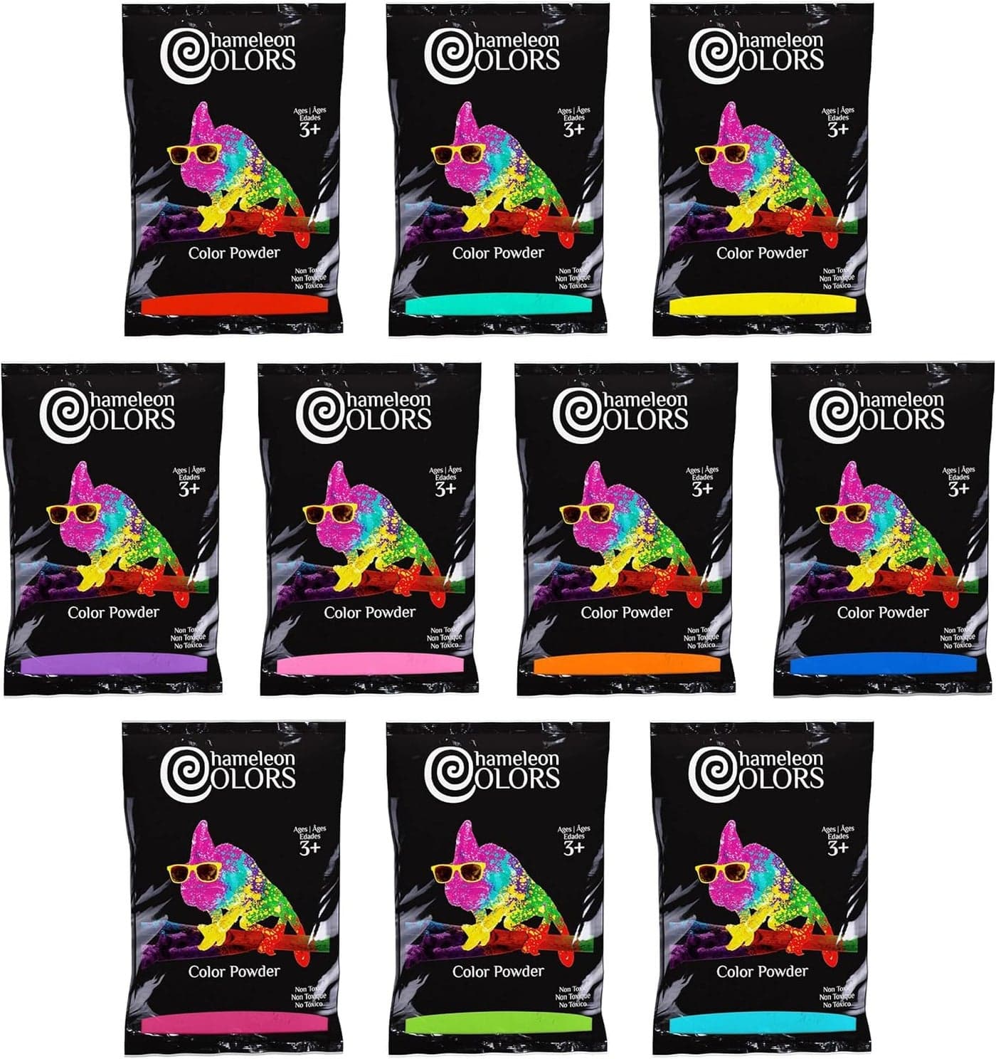 Chameleon Colors 1 lb Bags of Color Powder 10 Pack 10 Vibrant Rainbow Colors NonToxic GlutenFree Great for Holi Color Wars Fun Run Gender Reveal Summer Camp More