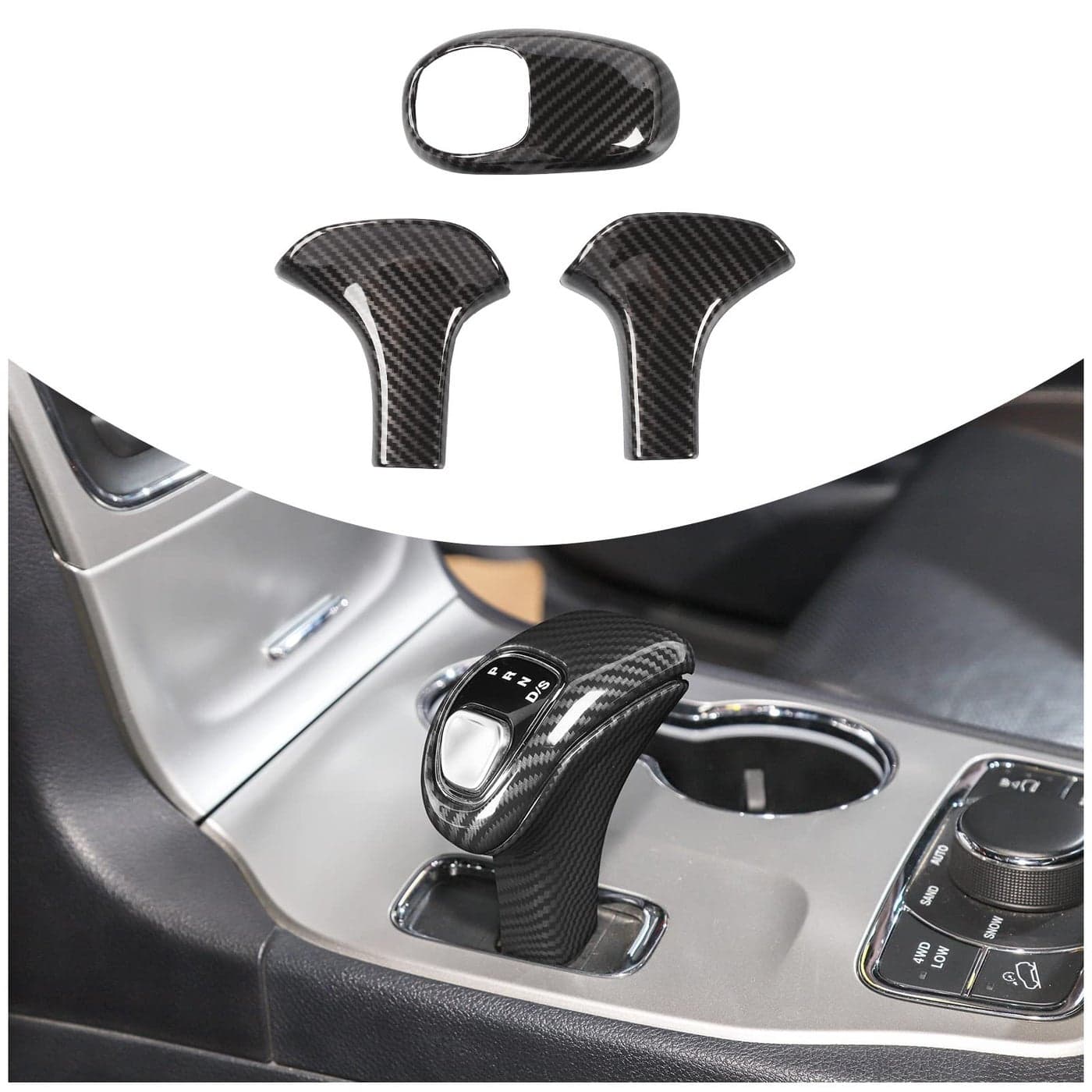 CheroCar Gear Shift Knob Cover Trim Stick Shifter Cap Cover Interior Accessories for 20142015 Jeep Grand Cherokee for 20122014 Chrysler 300CCarbon Fiber Grain