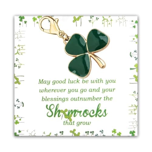 Gzrlyf Green Shammrock Charm with Lobster Clasp 3 Leaf Clover Charm with Blessing Card St Patrickk’s Day Gift Lucky Jewelry (3 Leaf Clover)