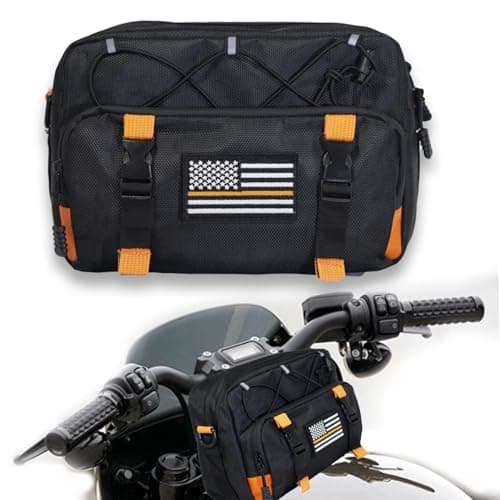 JIYIFOUHY Universal Black Motorcycle Handlebar Bag Waterresistant American Flag 1680D Tool Bag for Motorbike Cruiser Softail Dyna Sportsters Dirt Bike ATV