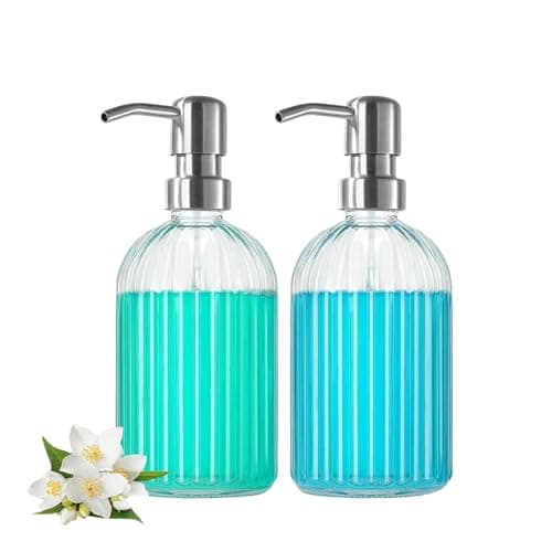 Luximal Pack of 2 Empty Glass Soap Dispenser Set for Bathroom, Wash Basin, Liquid Handwash Dispenser Bottle with Rust-Proof Plastic Pump, Liquid Soap Dispenser Bottle for Hand ( 19 x 7 CM, 400 Ml )