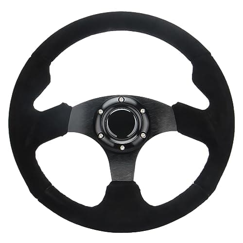Universal Car Racing Steering Wheel Suede Leather 320mm 125 Drift Sports Flat Steering Wheel with Black Stitch and Horn Button