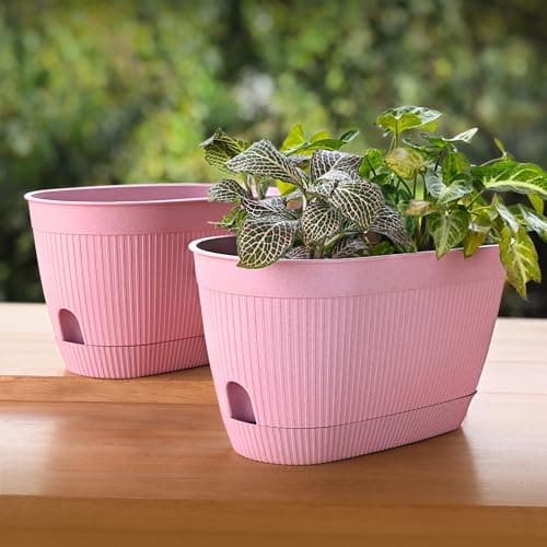 Eha Earth Friendly Eva 11.5 inch Self Watering Pots for Plants | Bamboo Based Plant Pots | Pack of 2 | UV Protected Planters for Home décor Indoor, Outdoor, Balcony & Garden Flower pots | Innocent