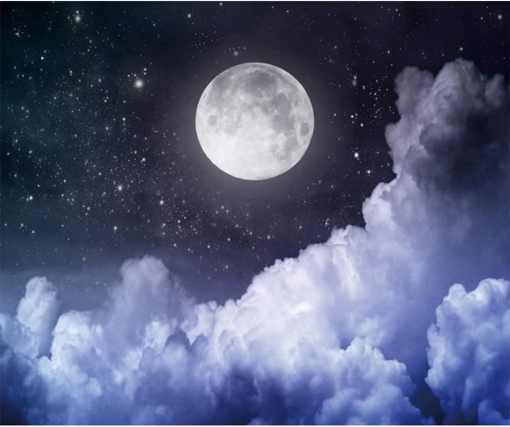 Laeacco 10x8ft Cloudy Night Sky Photo Backdrop Full Moon Starry Sky Background Cosmic Universe Newborn Baby Shower Birthday Party Backdrop Kids Room Wall Mural Children Adults Girls Portraits Studio